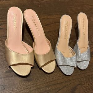 Gold and Silver Glitter Short Heel Womans 6